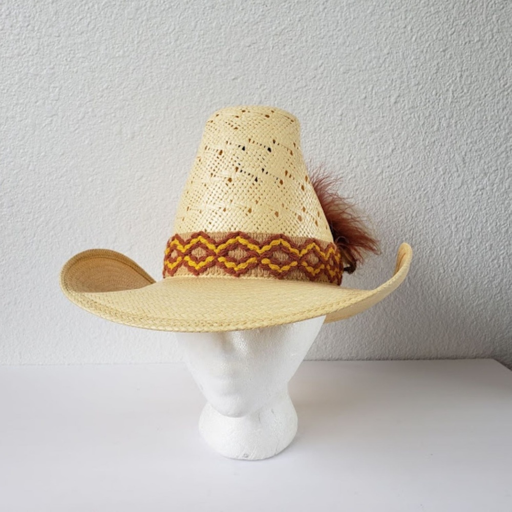 Vintage Vestern Stevens natural straw western hat - Picture 2 of 8